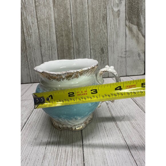 Vtg W.H Grindley &Co England Creamer Pitcher Porcelain Blue White Gold 3.5" Tall - Picture 8 of 9